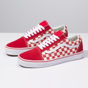 Vans Erkek Spor Ayakkabı Primary Check Old Skool Kırmızı/Beyaz | 62125-431